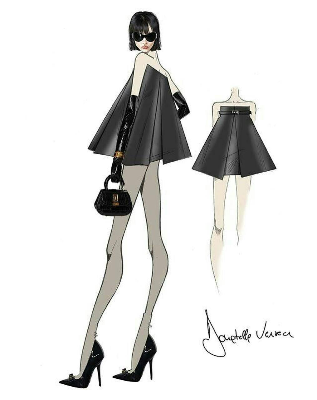 handbag adult female person woman shoe high heel coat comics skirt