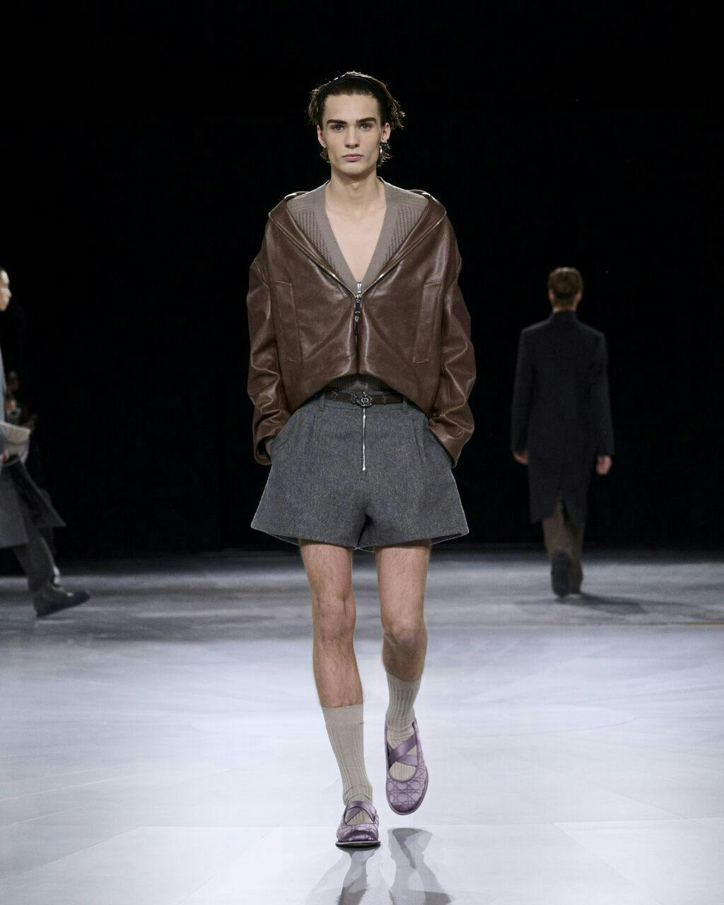 fashion coat jacket adult male man person skirt long sleeve shoe