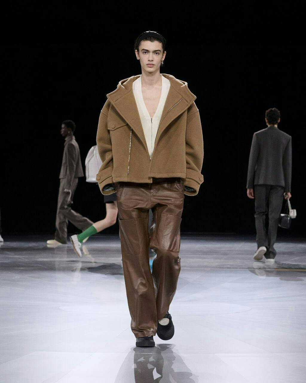 fashion coat long sleeve adult male man person pants shoe jacket