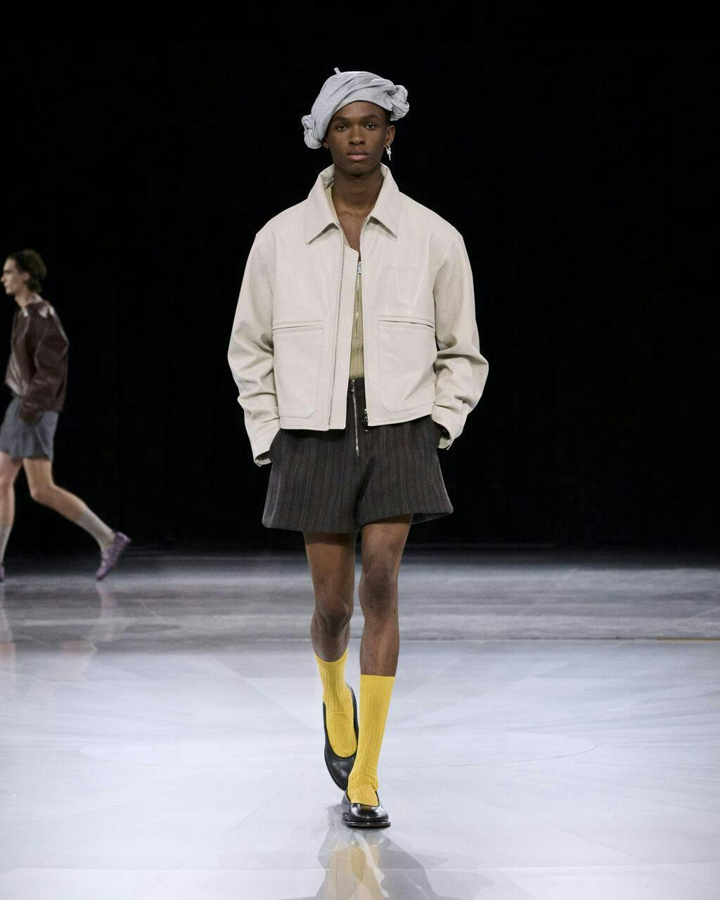 fashion clothing skirt jacket adult male man person long sleeve shoe