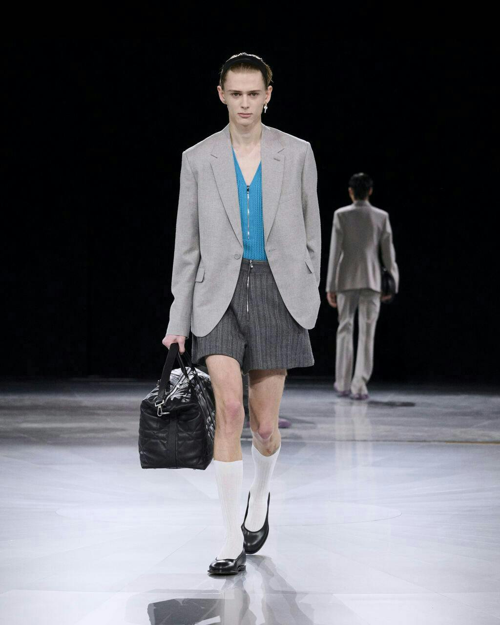 handbag coat jacket fashion blazer adult male man person shorts