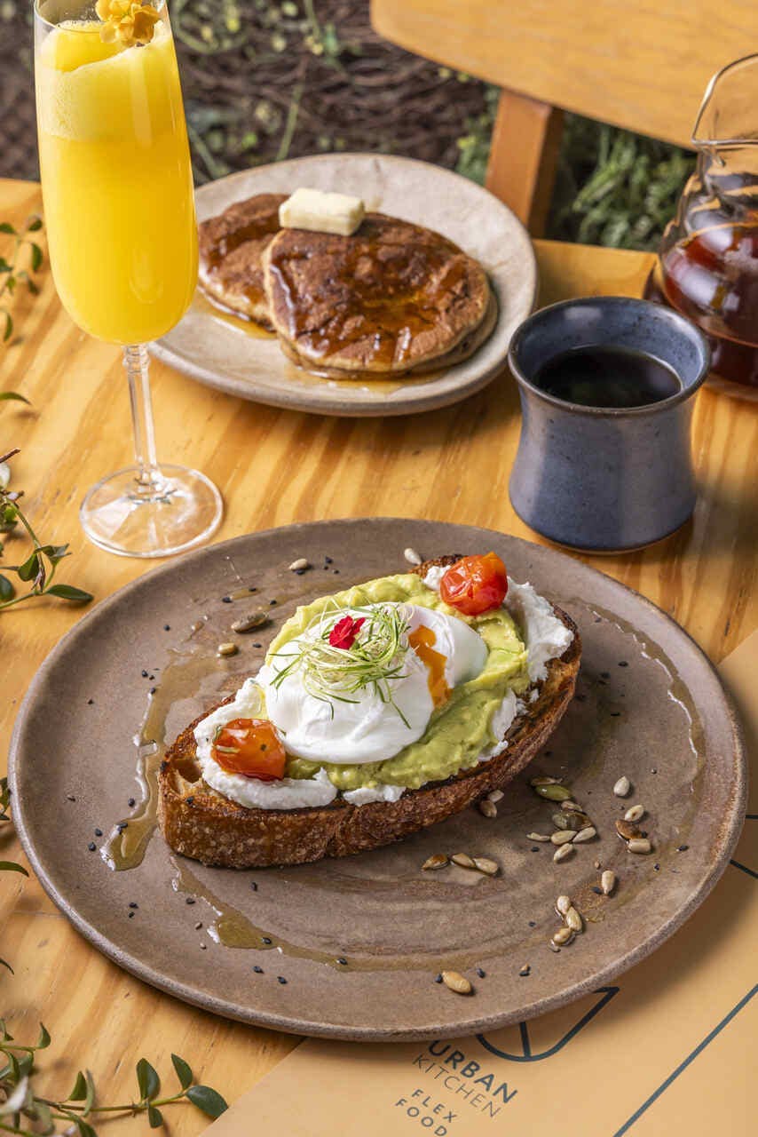 brunch food plate meat pork avocado toast